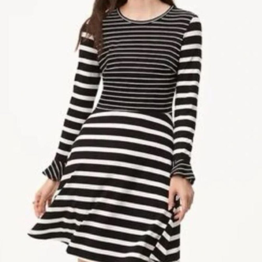 LOFT Black & White Striped Long Sleeve Dress Size 0 Petite